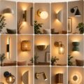 Un joli salon avec des lampes murales modernes éclairant l'espace.