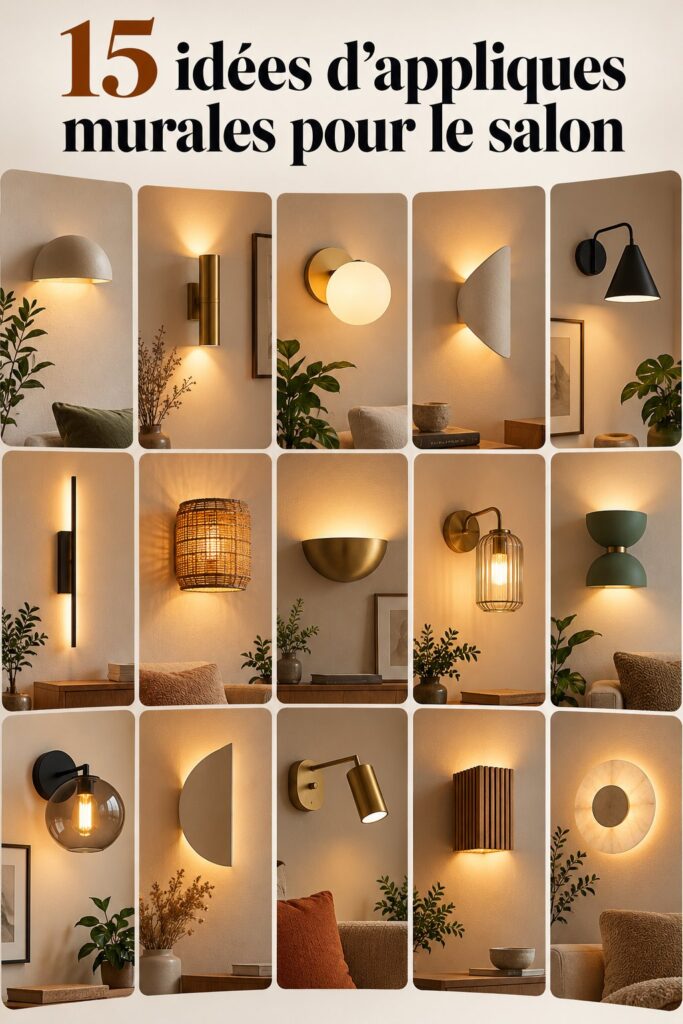 Un joli salon avec des lampes murales modernes éclairant l'espace.