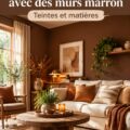 Un salon cosy avec des murs marron chaleureux et un mobilier accueillant.