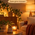 Une lampe cosy dans un salon accueillant créant une ambiance douillette.