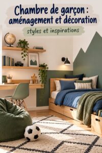 Chambre de garçon décorée avec des couleurs vives et un lit pratique.