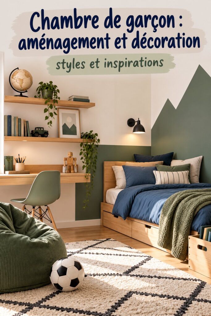 Chambre de garçon décorée avec des couleurs vives et un lit pratique.