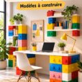Un bureau moderne avec des briques colorées sur le mur