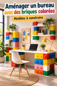 Un bureau moderne avec des briques colorées sur le mur