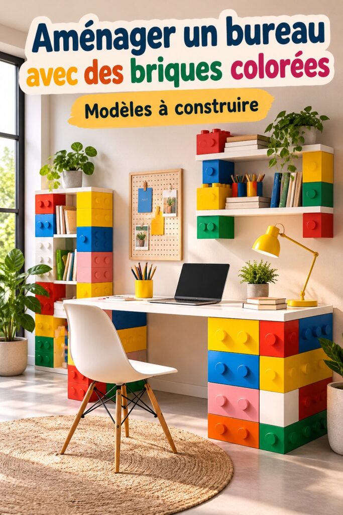Un bureau moderne avec des briques colorées sur le mur
