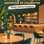 Espace gastrobar moderne avec des couleurs chaleureuses et un mobilier accueillant