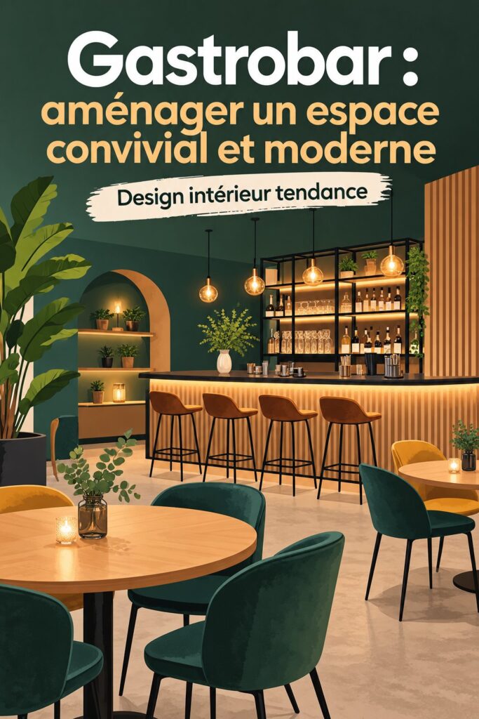 Espace gastrobar moderne avec des couleurs chaleureuses et un mobilier accueillant