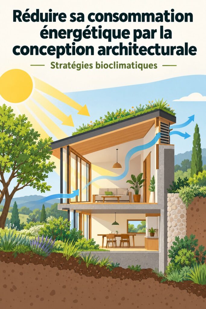 Intérieur d'une maison moderne économe en énergie avec de grandes fenêtres et une décoration chaleureuse.