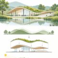 Vue d'une architecture publique intégrée dans un paysage naturel, mettant en évidence l'harmonie entre bâtiment et nature.