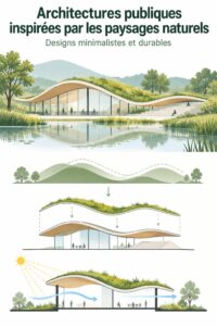 Vue d'une architecture publique intégrée dans un paysage naturel, mettant en évidence l'harmonie entre bâtiment et nature.