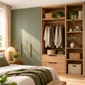 Un élégant cabinet de rangement moderne dans une chambre contemporaine, mettant en avant un design épuré.