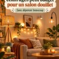 Salon éclairé avec des lampes chaleureuses pour une ambiance cosy.