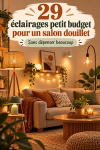 Salon éclairé avec des lampes chaleureuses pour une ambiance cosy.
