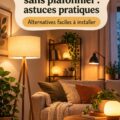 Une pièce élégamment éclairée sans plafonnier, avec des lampes d'appoint et des appliques murales.