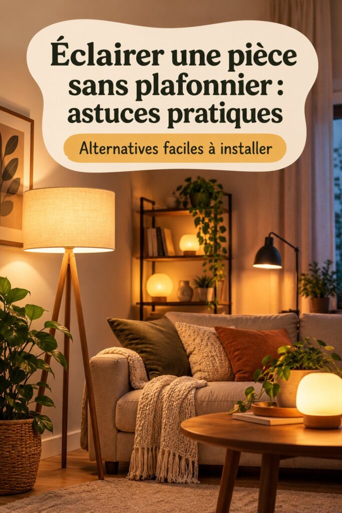 Une pièce élégamment éclairée sans plafonnier, avec des lampes d'appoint et des appliques murales.