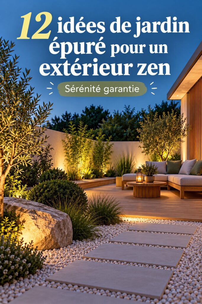 Jardin minimaliste apaisant avec des plantes vertes et des éléments de décoration