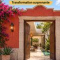 Une maison typique du Mexique avec une façade colorée et accueillante.