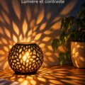 Jeu d'ombres sur un mur décoré avec des plantes et une lumière douce.