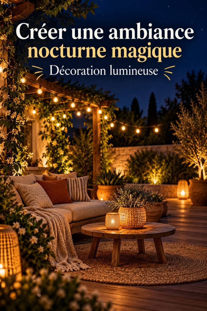 Intérieur décoré avec le style Flèche Nocturne, éclairage doux et éléments élégants.