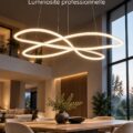 Un lustre moderne de couleur blanche suspendu dans un intérieur chic, illuminant l'espace.