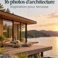 Maison moderne au bord d'un lac avec grandes baies vitrées et décoration chaleureuse.