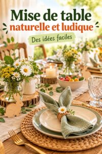 Mise en place d'une table conviviale avec des éléments naturels et ludiques.