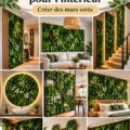 Un mur en gazon artificiel dans un salon lumineux apporte une touche de nature à l'intérieur.