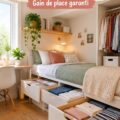 Une petite chambre bien rangée avec des solutions de rangement efficaces pour optimiser l'espace