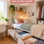Une petite chambre bien rangée avec des solutions de rangement efficaces pour optimiser l'espace