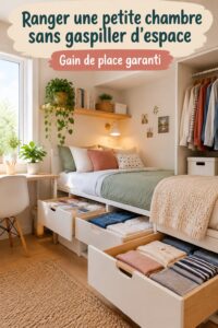 Une petite chambre bien rangée avec des solutions de rangement efficaces pour optimiser l'espace