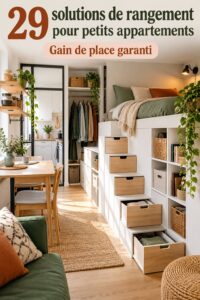 Solutions de rangement élégantes pour petits appartements avec des meubles multifonctionnels.
