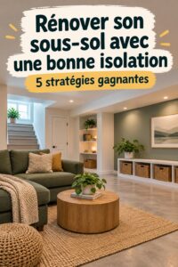 Sous-sol rénové avec un espace chaleureux et bien isolé